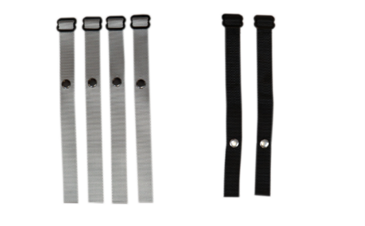 Four gray straps and two black straps on a white background.