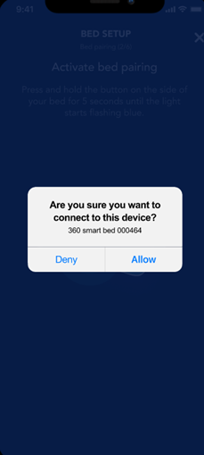 The are you sure you want to connect screen in the Sleep Number app.