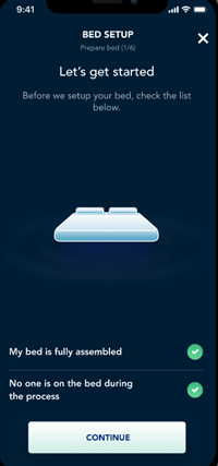 The lets get started screen in the Sleep Number app.