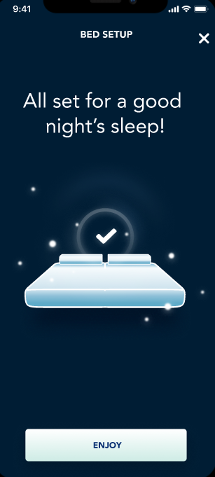 All set for a good night sleep message in the Sleep Number app.