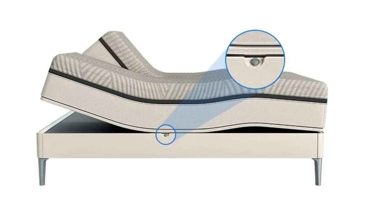 A FlexFit 1 adjustable base with a highlighted circle around the Favorite button at the hip of the base.