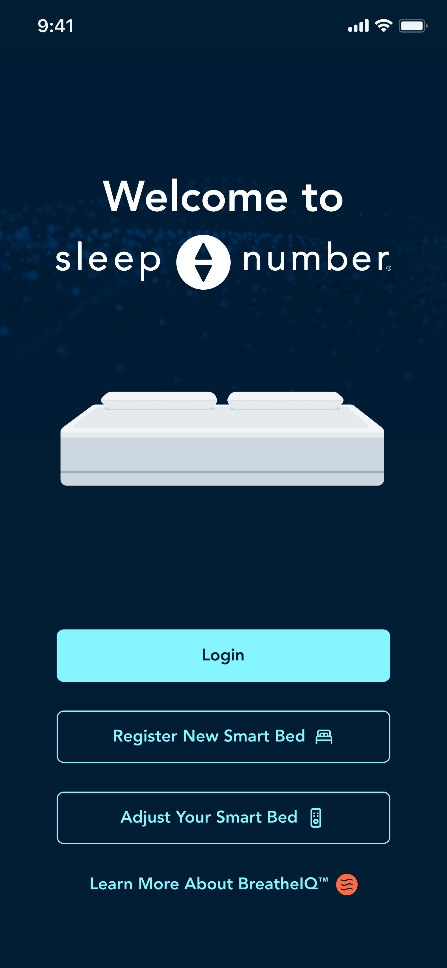 Sleep Number App log in screen