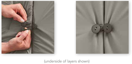 A side-by-side image of the underside of a DualTemp layer, showing how the buttons connect