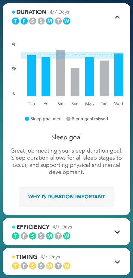 Sleep duration data in SleepIQ app.