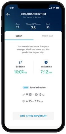 Bedtime and wake time screenshot from the SleepIQ app.